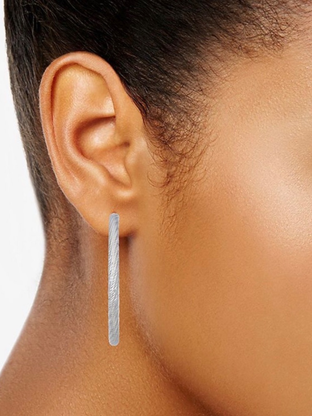 Silver Tone Textured Twist Hoop Earrings - Picture 4 of 15